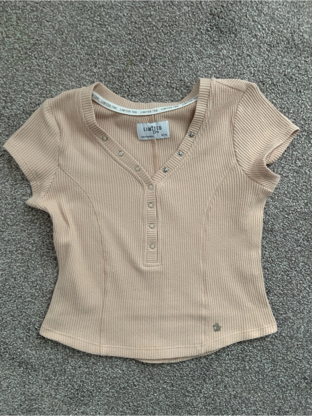 Limited Too Beige Snap Ribbed Henley Tee